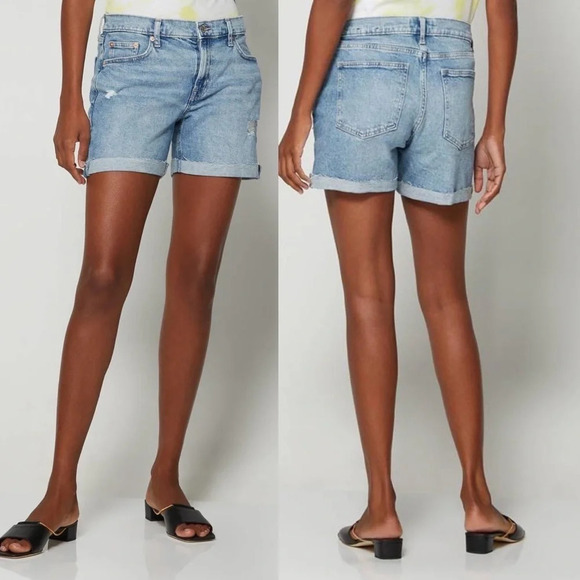 GAP Light Wash Blue High Rise Distressed 5" Denim Jean Short Plus Size 16/33 - Picture 1 of 10